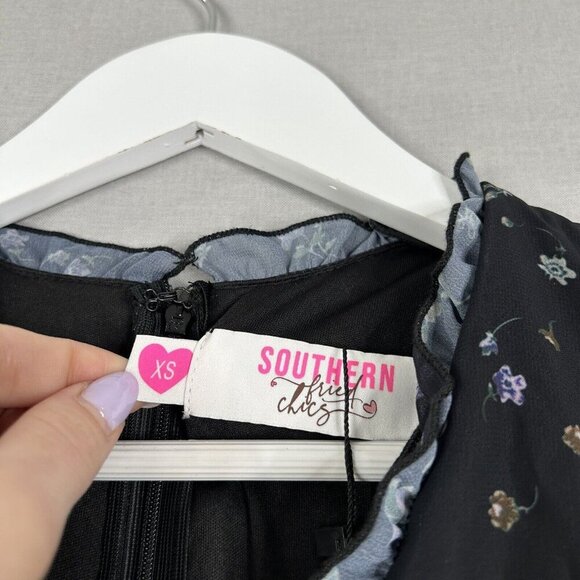Southern Fried Chics Womens Dress Extra Small Black Ditsy Floral Fairy Feminine - Picture 14 of 16
